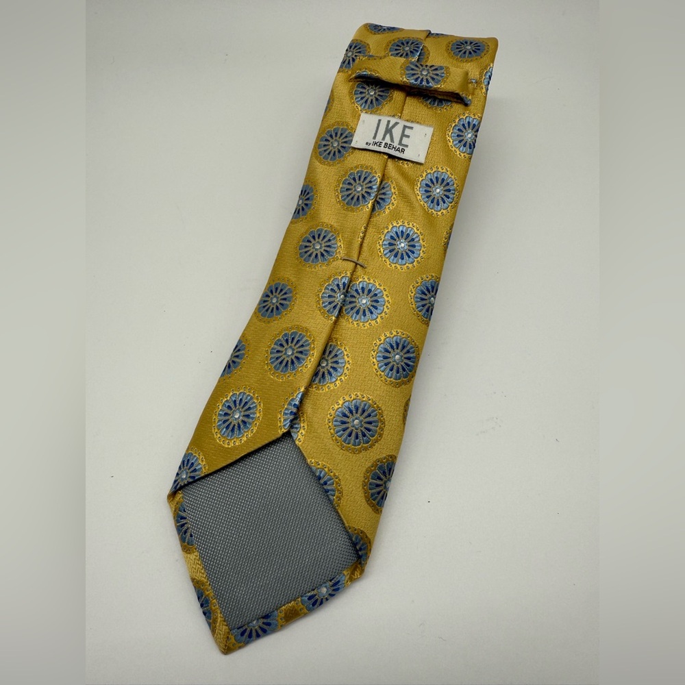 Ike Behar Yellow Gold and Blue Floral Patterned Tie Modern office formal wedding - Picture 4 of 7